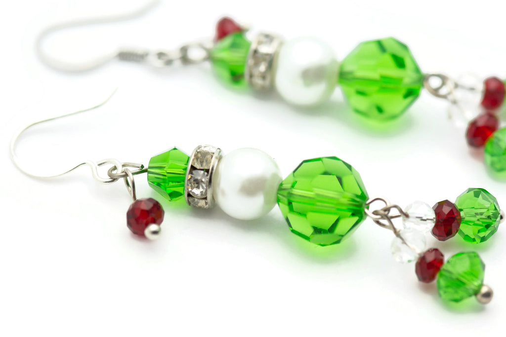 Crystal Glass Christmas Elf Silver Plated Earrings - EA00375