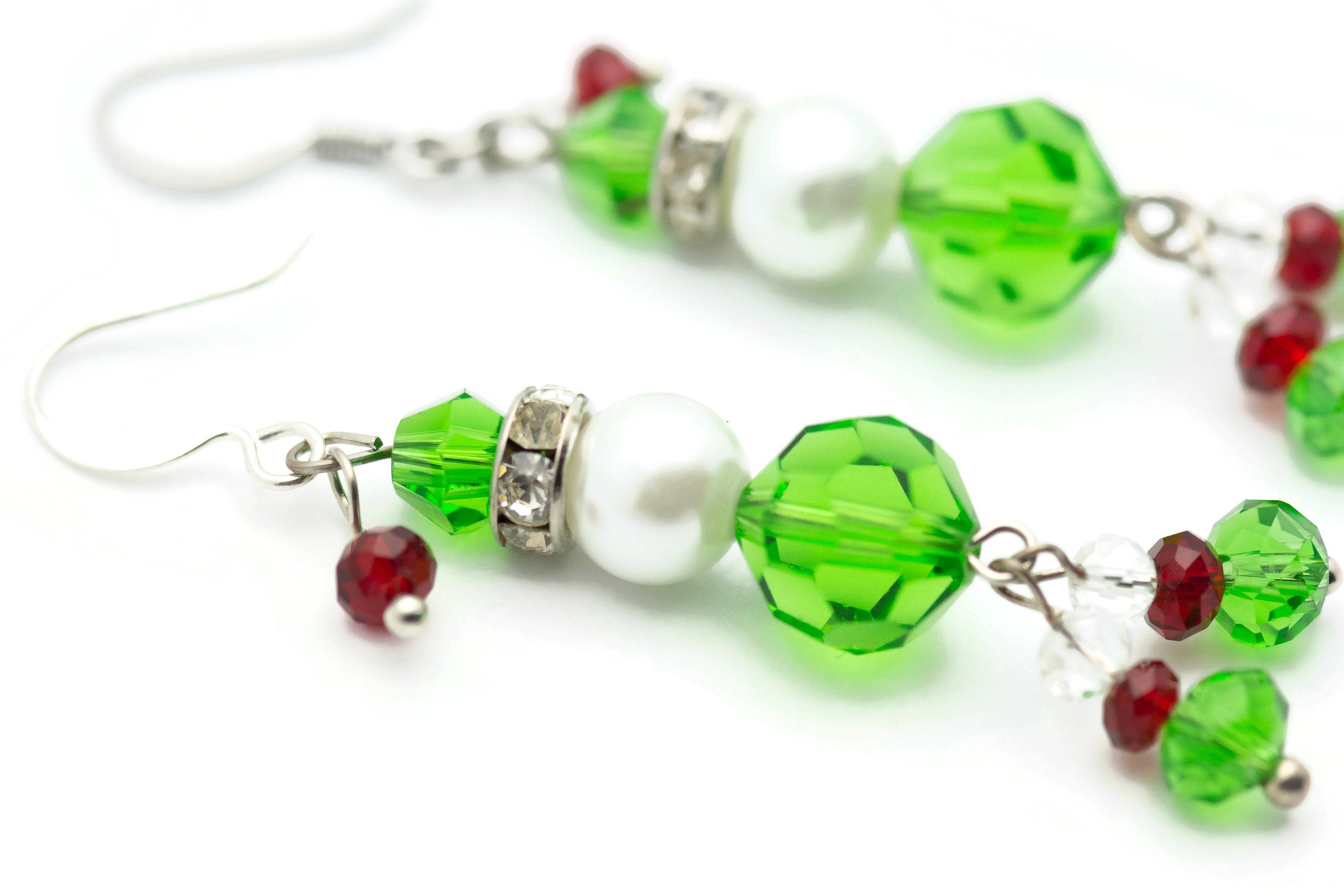Crystal Glass Christmas Elf Silver Plated Earrings - EA00375