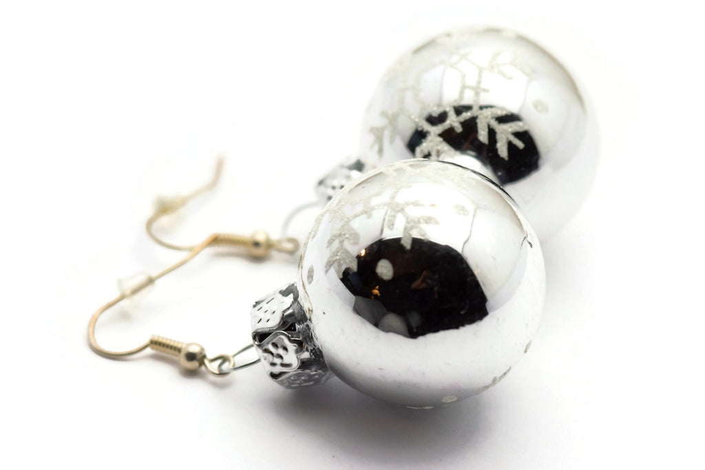 Christmas Ornament Earrings, Snowflakes, Mini Glass Ornaments, Holiday Earrings, Festive Earrings, Glitter Balls