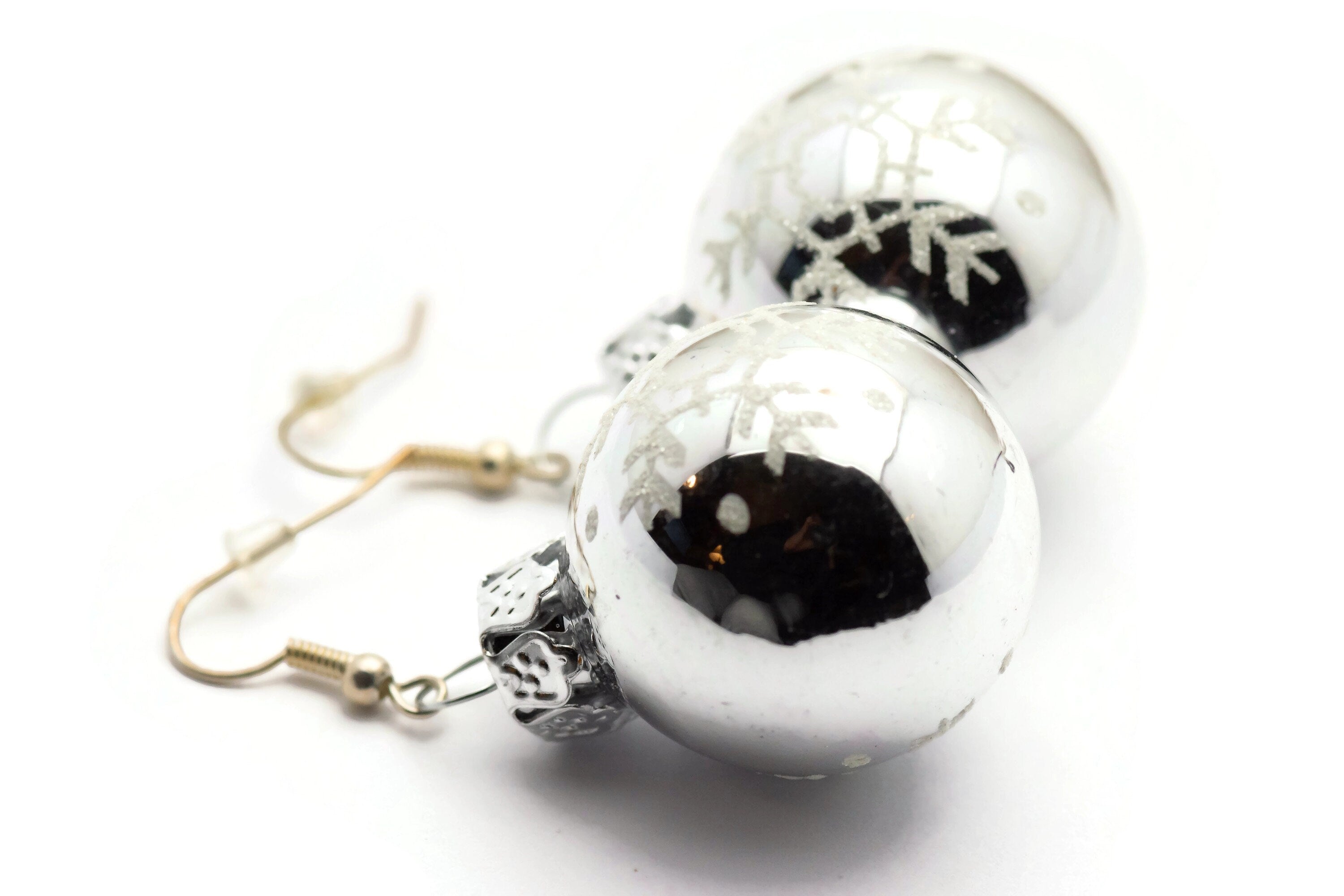 Christmas Ornament Earrings, Snowflakes, Mini Glass Ornaments, Holiday Earrings, Festive Earrings, Glitter Balls