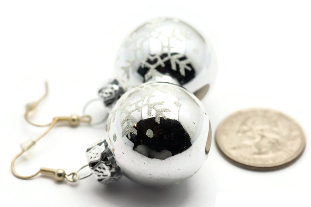 Christmas Ornament Earrings, Snowflakes, Mini Glass Ornaments, Holiday Earrings, Festive Earrings, Glitter Balls