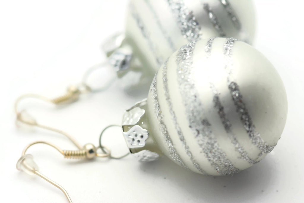 Christmas Ornament Earrings, Snowflakes, Mini Glass Ornaments, Holiday Earrings, Festive Earrings, Glitter Balls