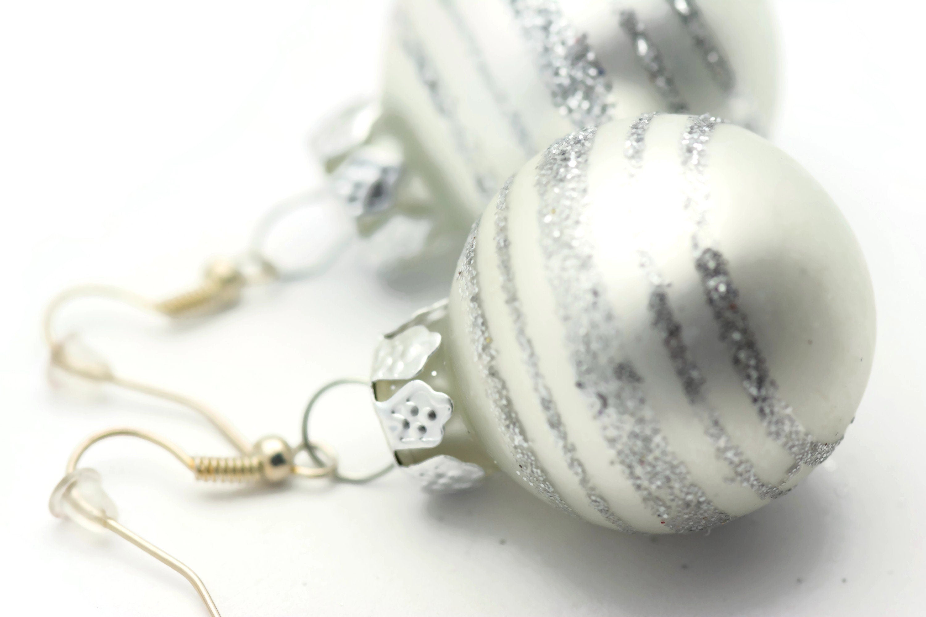 Christmas Ornament Earrings, Snowflakes, Mini Glass Ornaments, Holiday Earrings, Festive Earrings, Glitter Balls