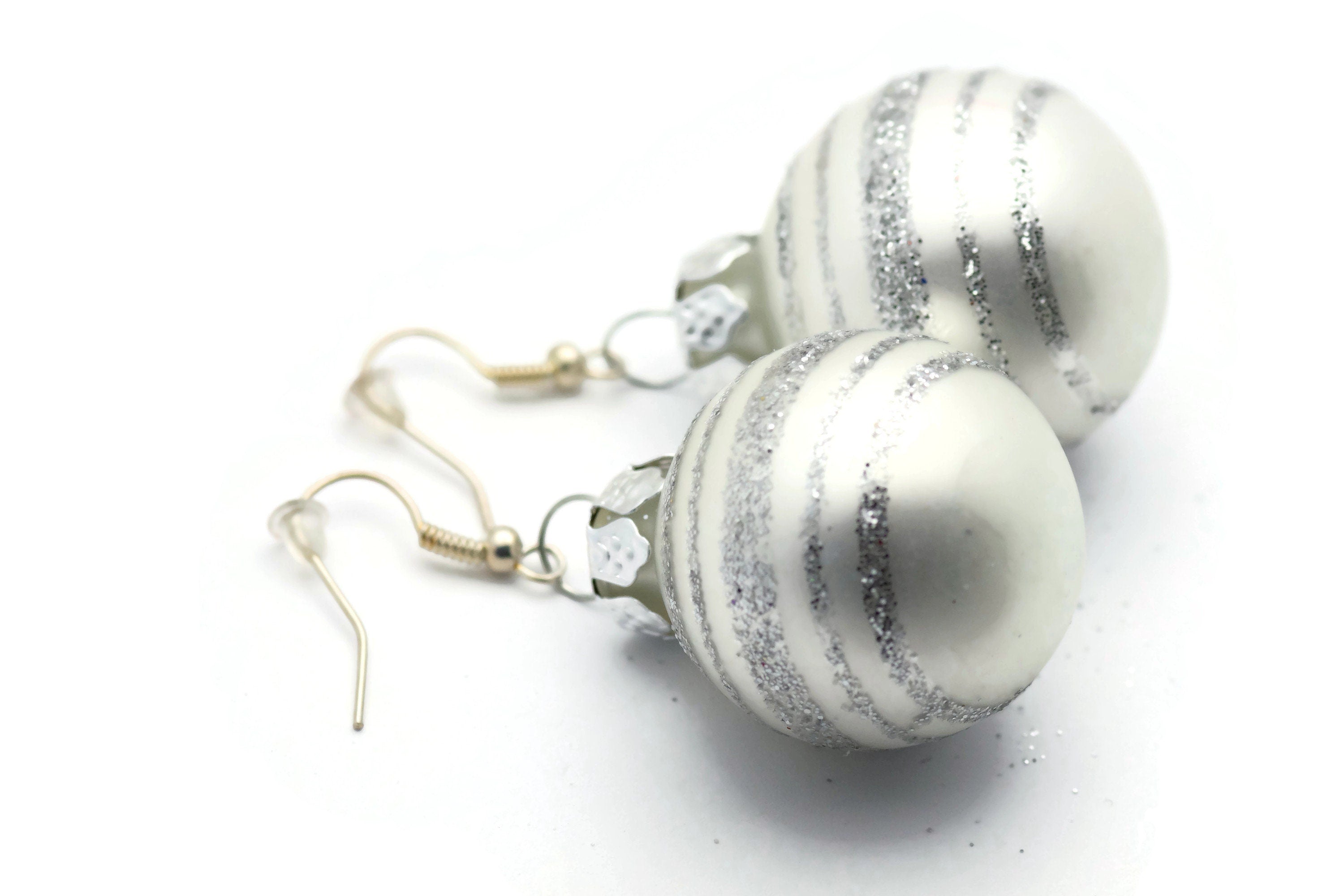 Christmas Ornament Earrings, Snowflakes, Mini Glass Ornaments, Holiday Earrings, Festive Earrings, Glitter Balls