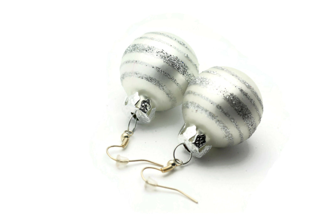 Christmas Ornament Earrings, Snowflakes, Mini Glass Ornaments, Holiday Earrings, Festive Earrings, Glitter Balls