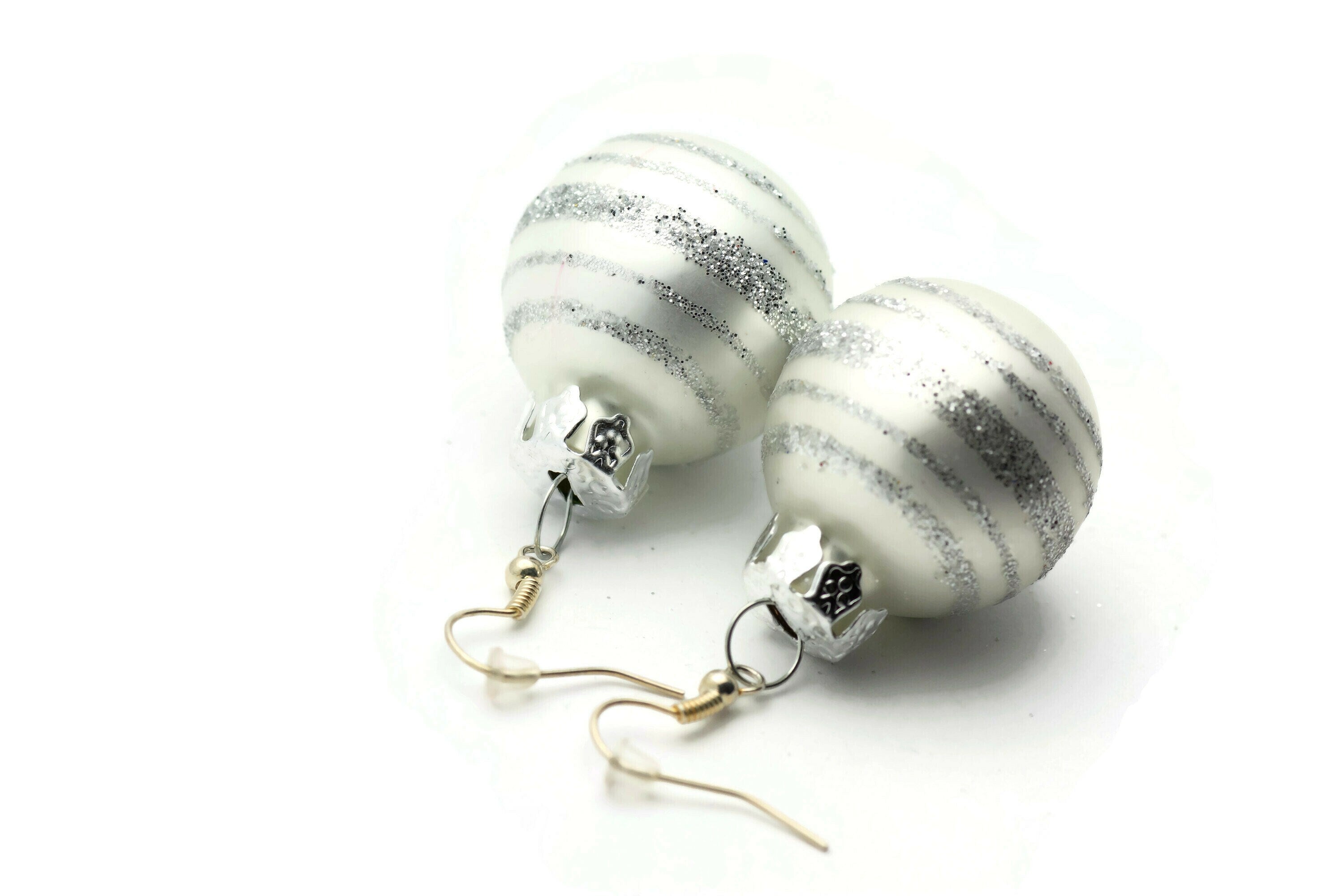 Christmas Ornament Earrings, Snowflakes, Mini Glass Ornaments, Holiday Earrings, Festive Earrings, Glitter Balls