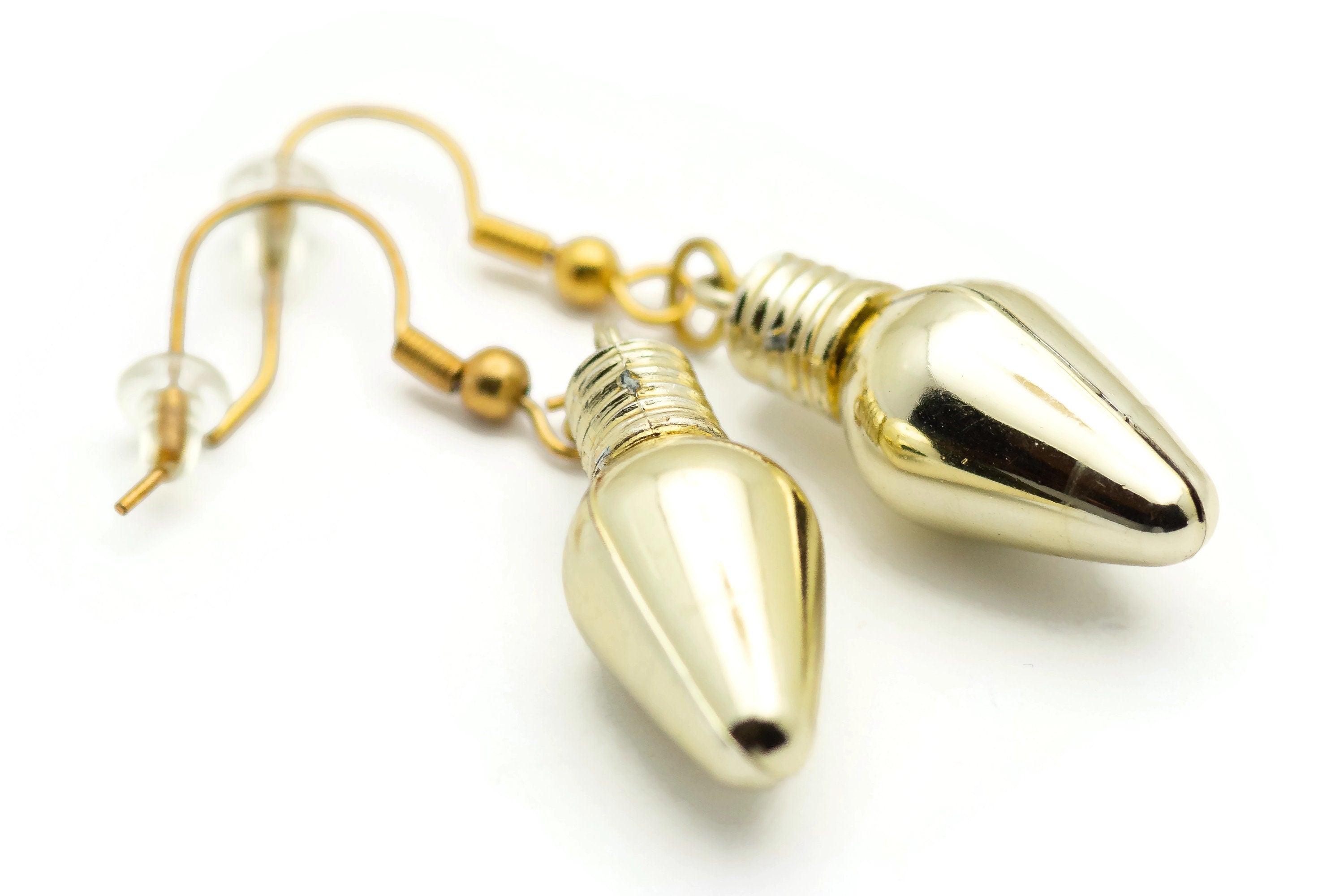 Gold Metallic Bulb, Christmas Ornament Earrings, Light Bulbs, Mini Glass Bulb, Holiday Earrings, Festive Earrings, Colorful Earrings
