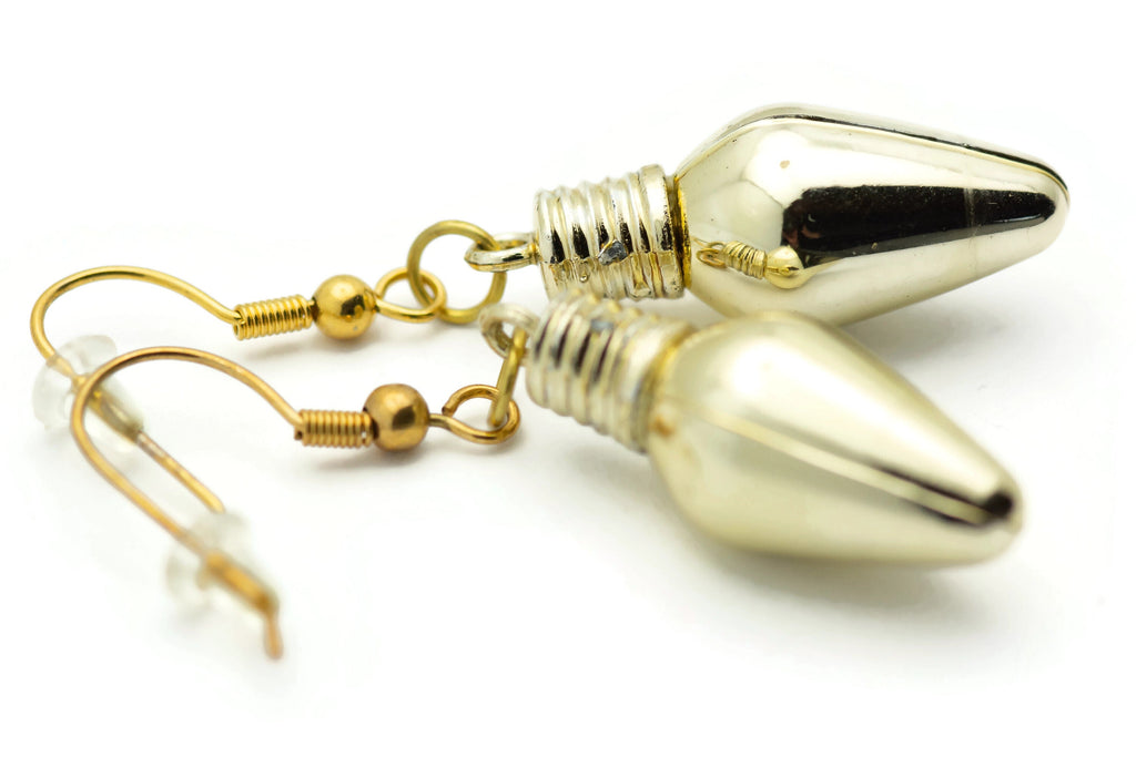 Gold Metallic Bulb, Christmas Ornament Earrings, Light Bulbs, Mini Glass Bulb, Holiday Earrings, Festive Earrings, Colorful Earrings