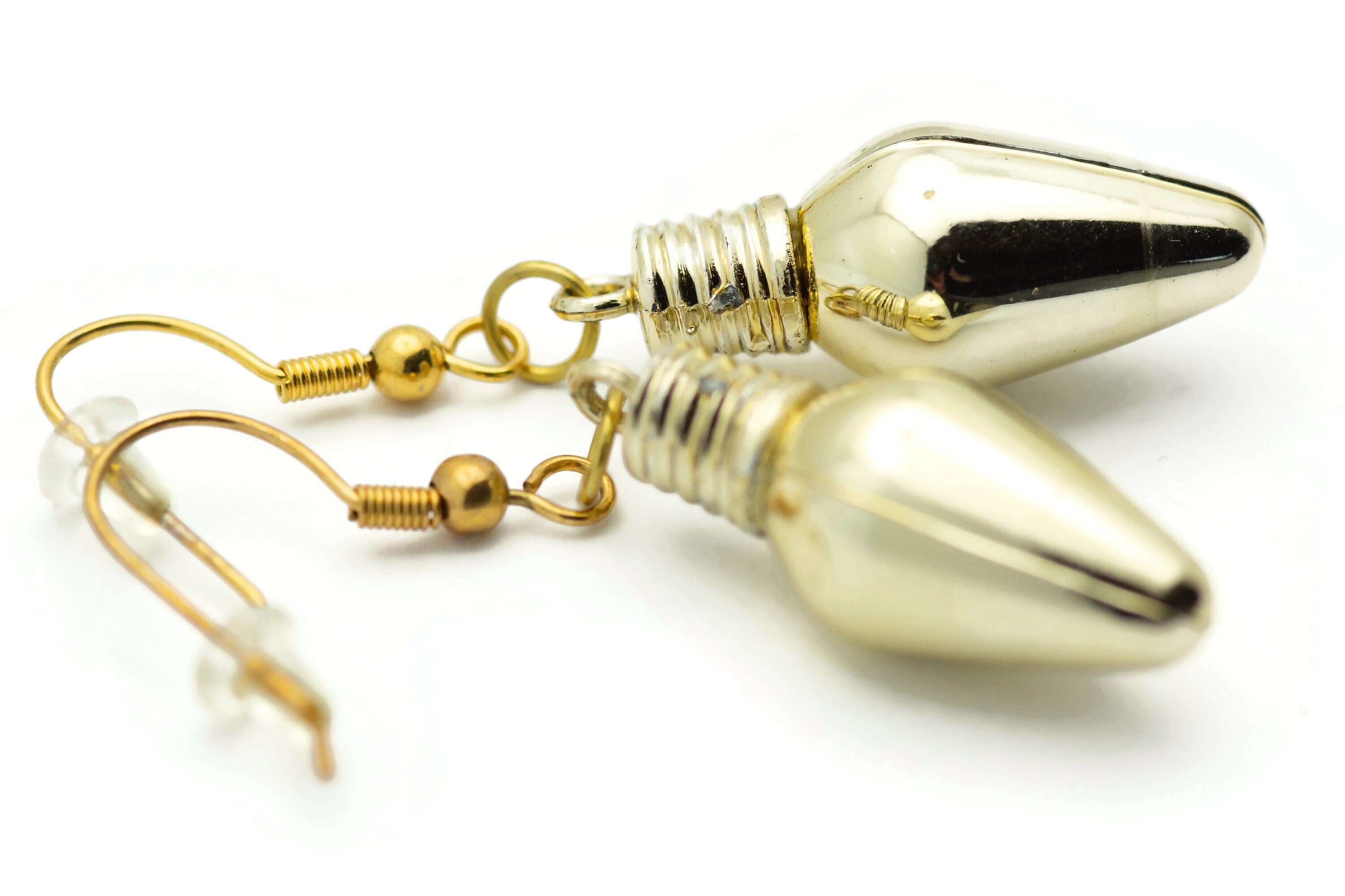 Gold Metallic Bulb, Christmas Ornament Earrings, Light Bulbs, Mini Glass Bulb, Holiday Earrings, Festive Earrings, Colorful Earrings