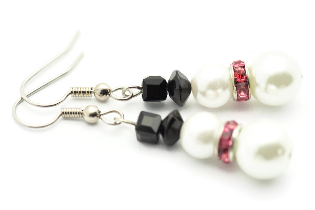 Snowman Earrings, White Snowmen, Surgical Steel, Snow Woman, Winter Jewelry, Pink Scarf, Holiday Earrings, Christmas Earrings, Snow Love
