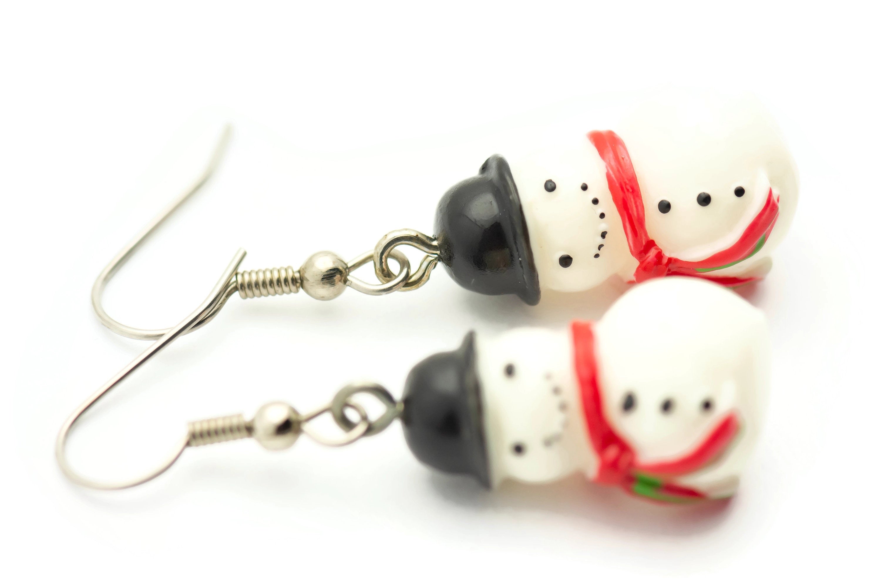 Snowman Earrings, White Snowmen, Surgical Steel, Winter Jewelry, Red Scarf, Holiday Earrings, Christmas Earrings, Snow Love