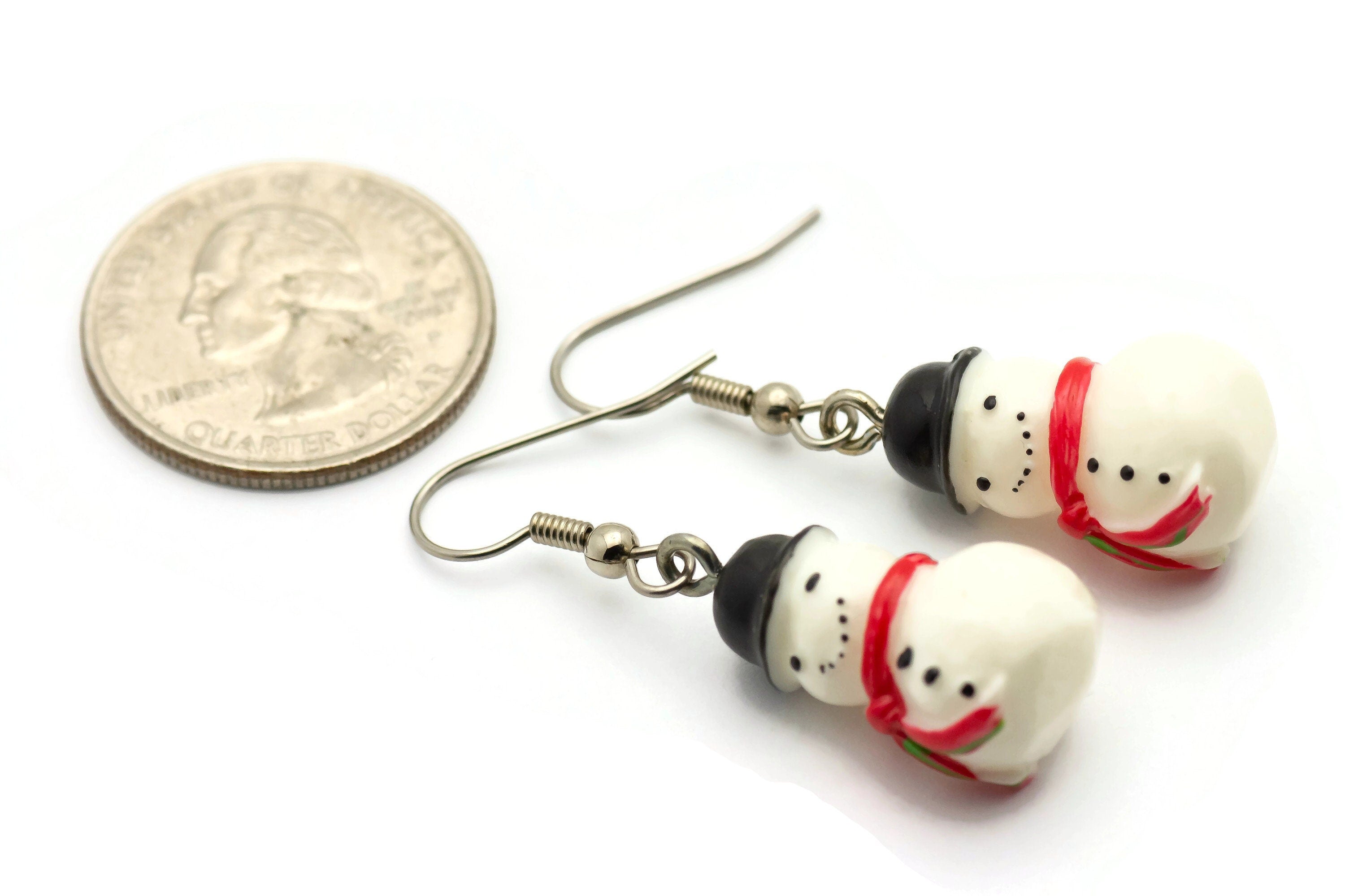 Snowman Earrings, White Snowmen, Surgical Steel, Winter Jewelry, Red Scarf, Holiday Earrings, Christmas Earrings, Snow Love