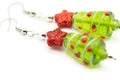 Red Star, Christmas Tree, Glass Earrings, Surgical Steel, Holiday Earrings, Christmas Earrings, Glitter Star