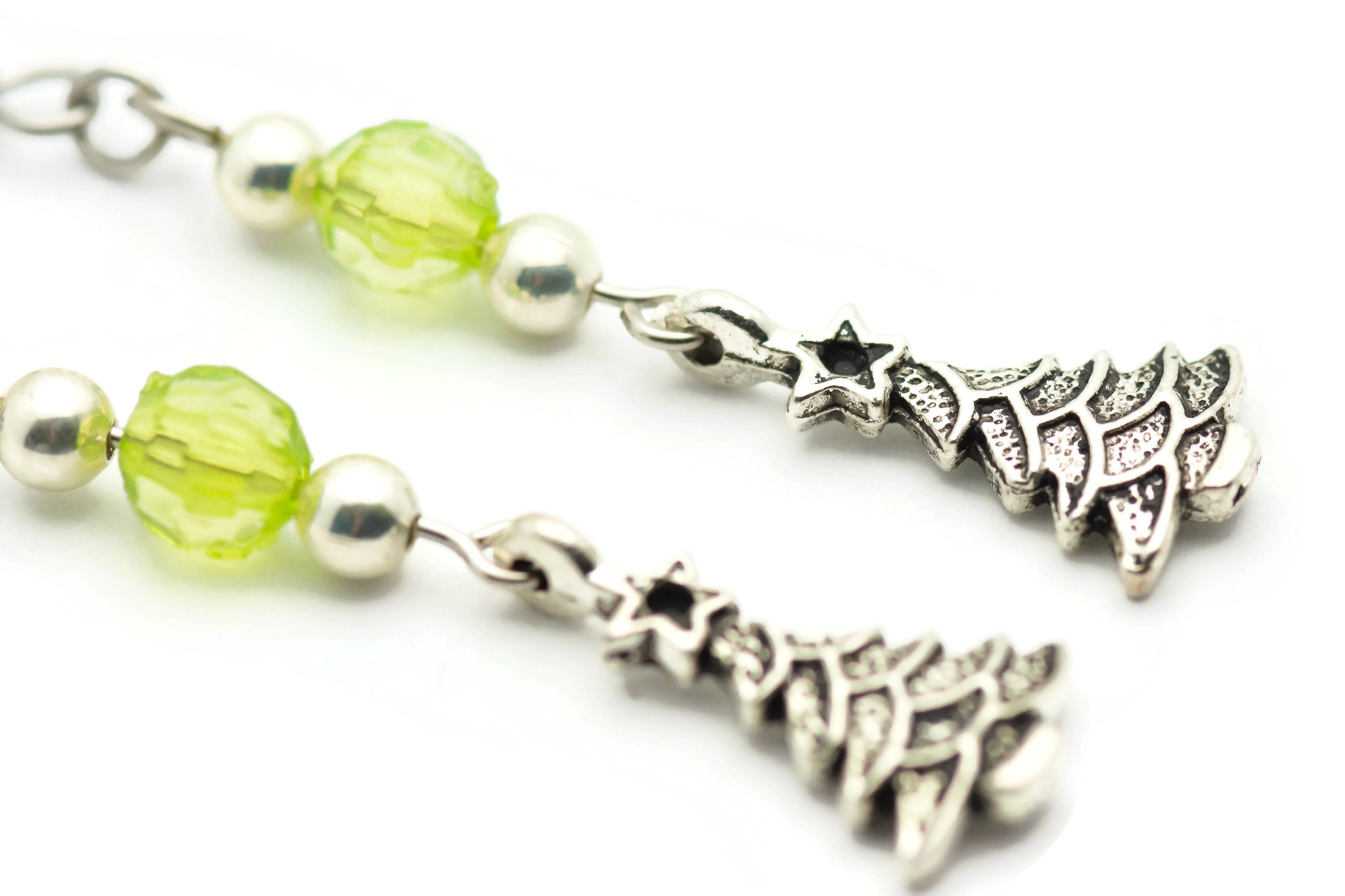 Christmas Tree Charm, Holiday Earrings, Surgical Steel, Christmas Earrings, Long Earrings, Minimalist Jewelry