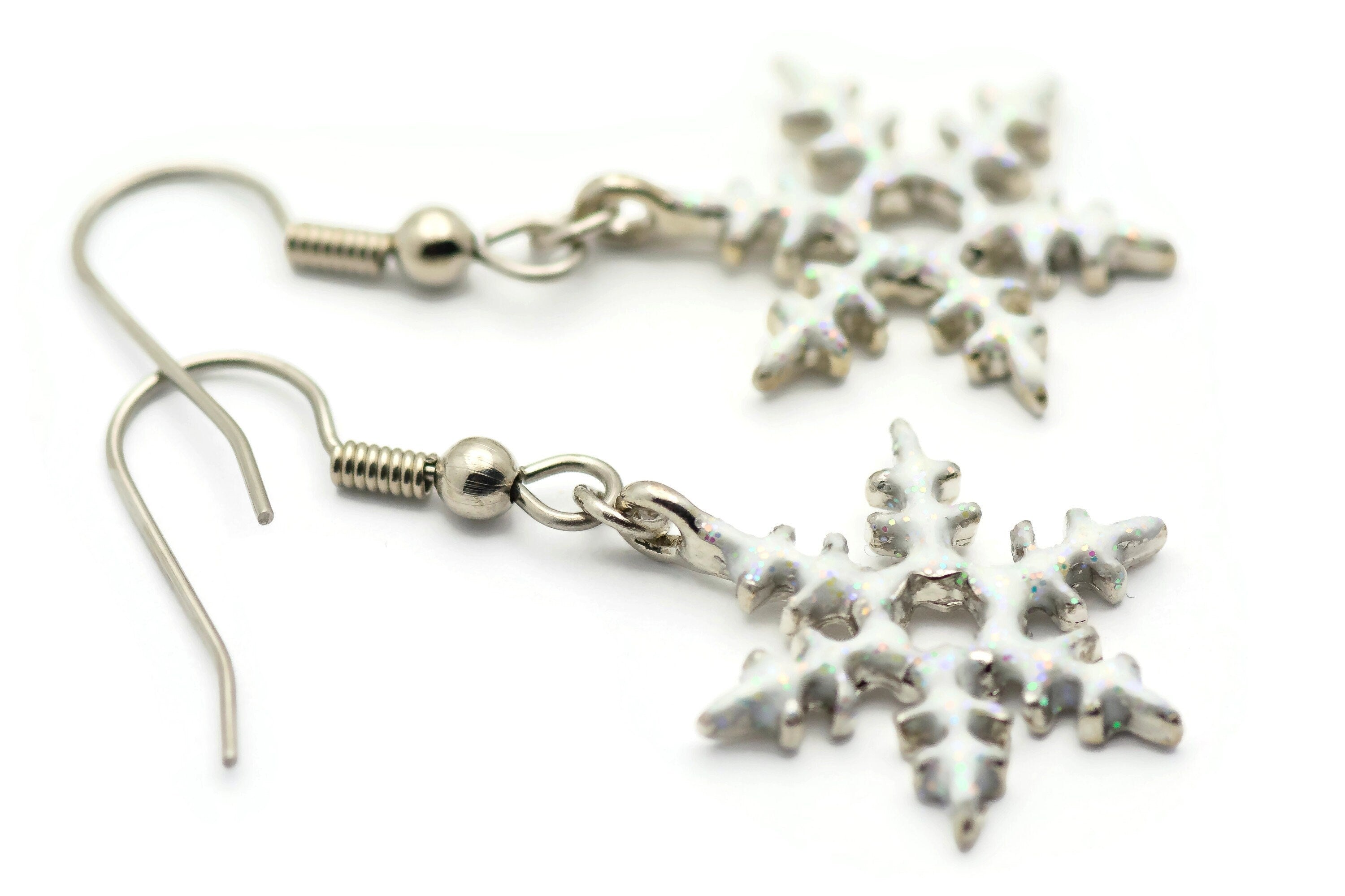 Frosted Snowflake, Snowy Snowflake, White Snow, Christmas Earrings, Holiday Earrings, Winter Jewelry