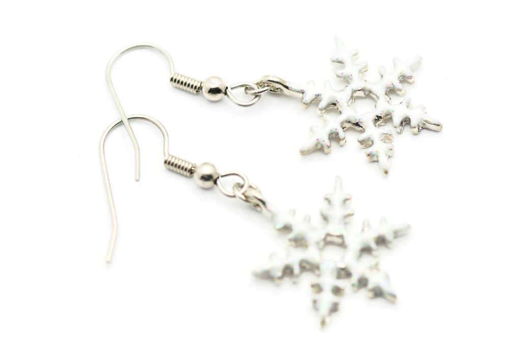 Frosted Snowflake, Snowy Snowflake, White Snow, Christmas Earrings, Holiday Earrings, Winter Jewelry