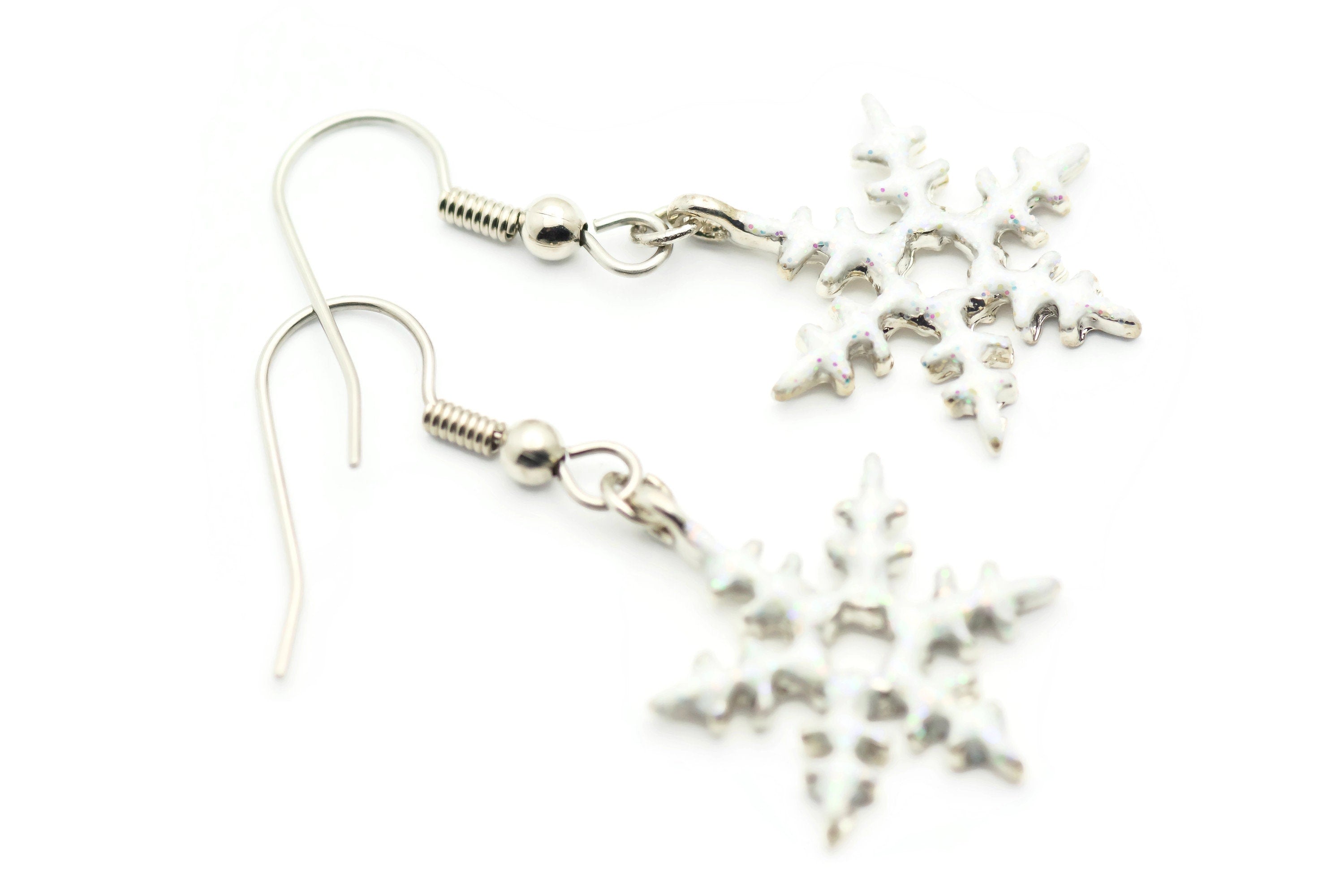 Frosted Snowflake, Snowy Snowflake, White Snow, Christmas Earrings, Holiday Earrings, Winter Jewelry