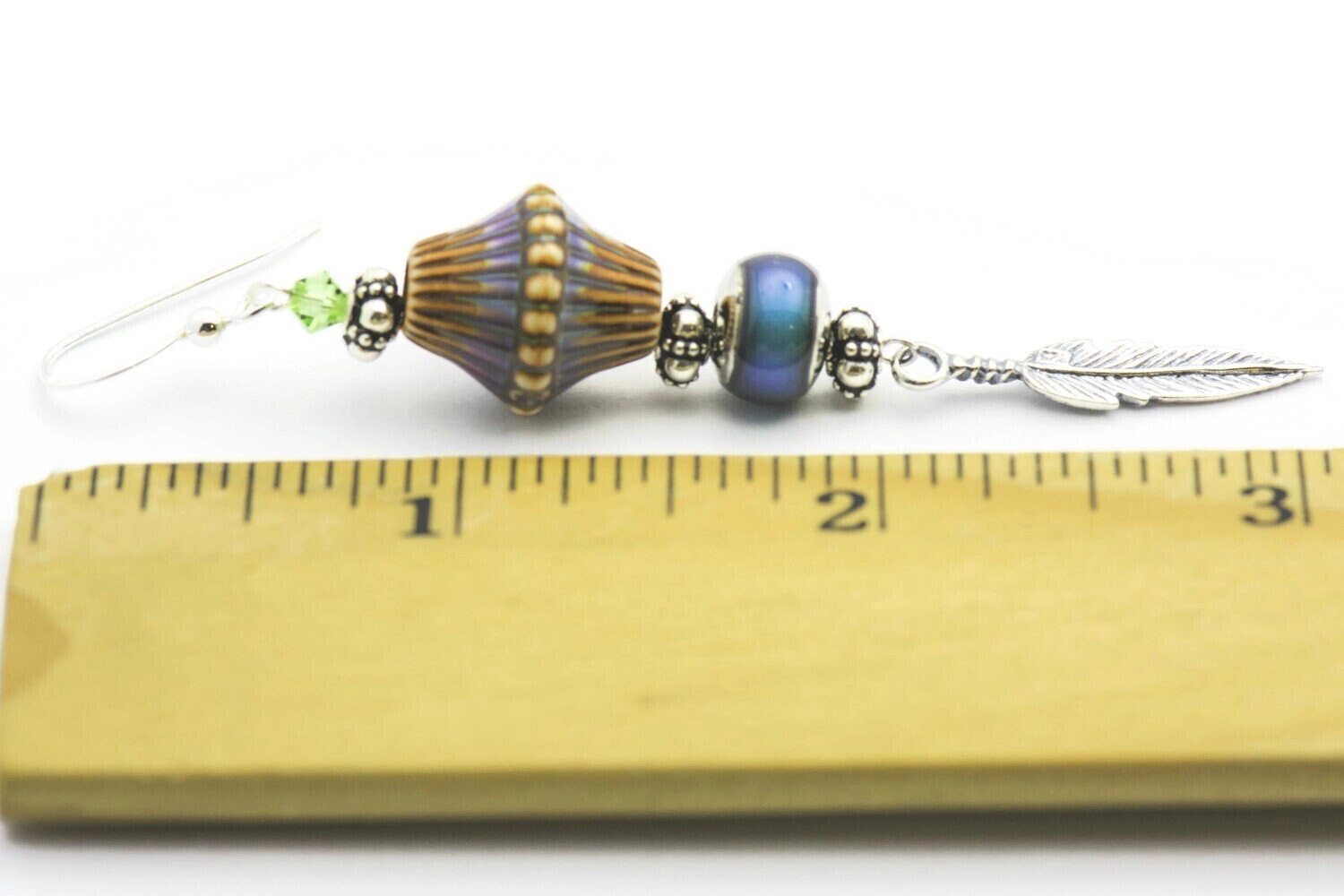 Silver Feather Earrings, Mood Bead, Feather Earrings, Sterling