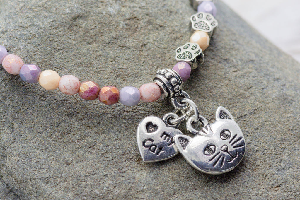 I Love My Cat Charm Stretch Bracelet, Gifts for Cat Lovers