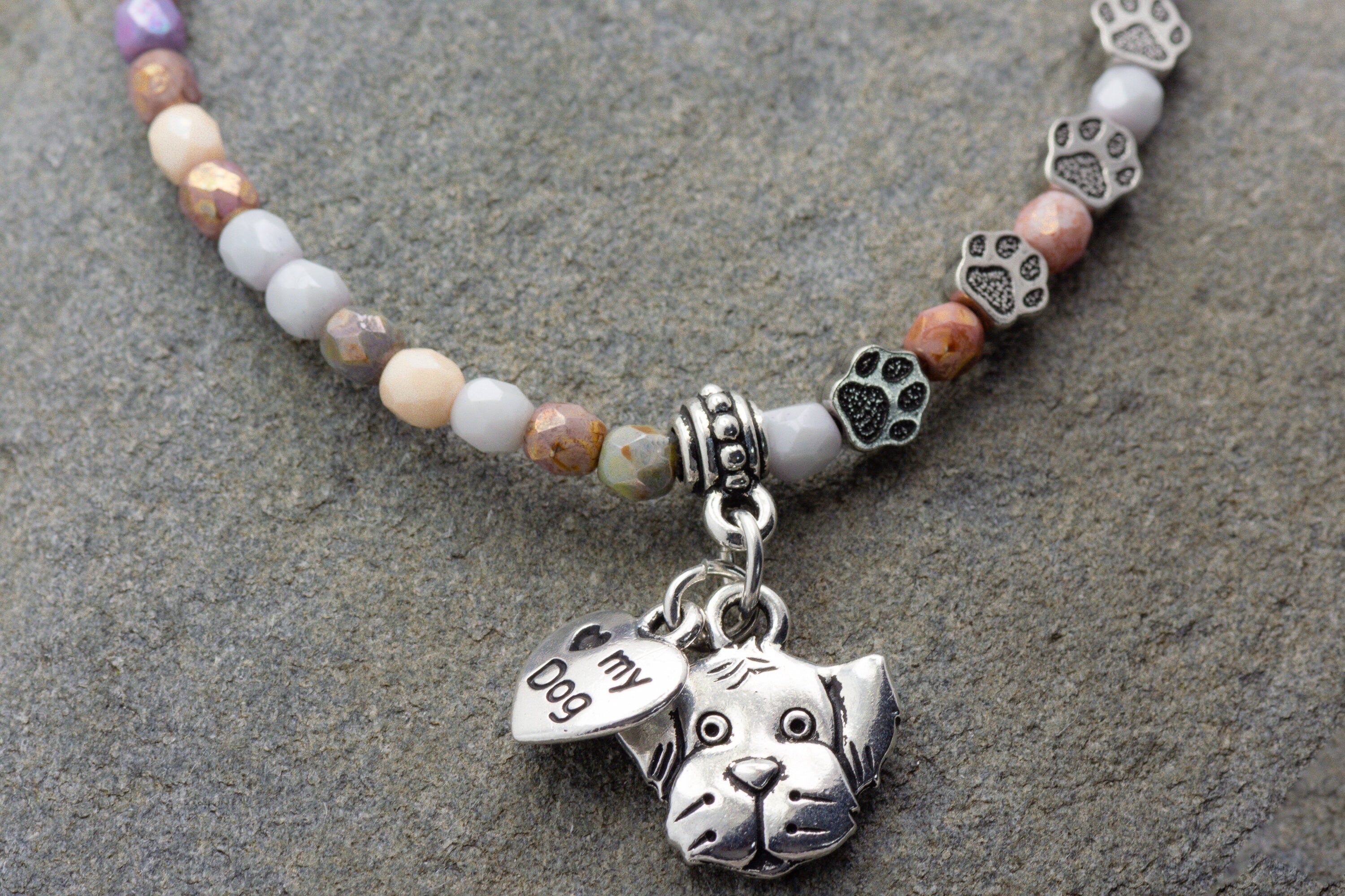 I Love My Dog Charm Stretch Bracelet, Dog Lover Gift, Pet Jewelry, Paw Print