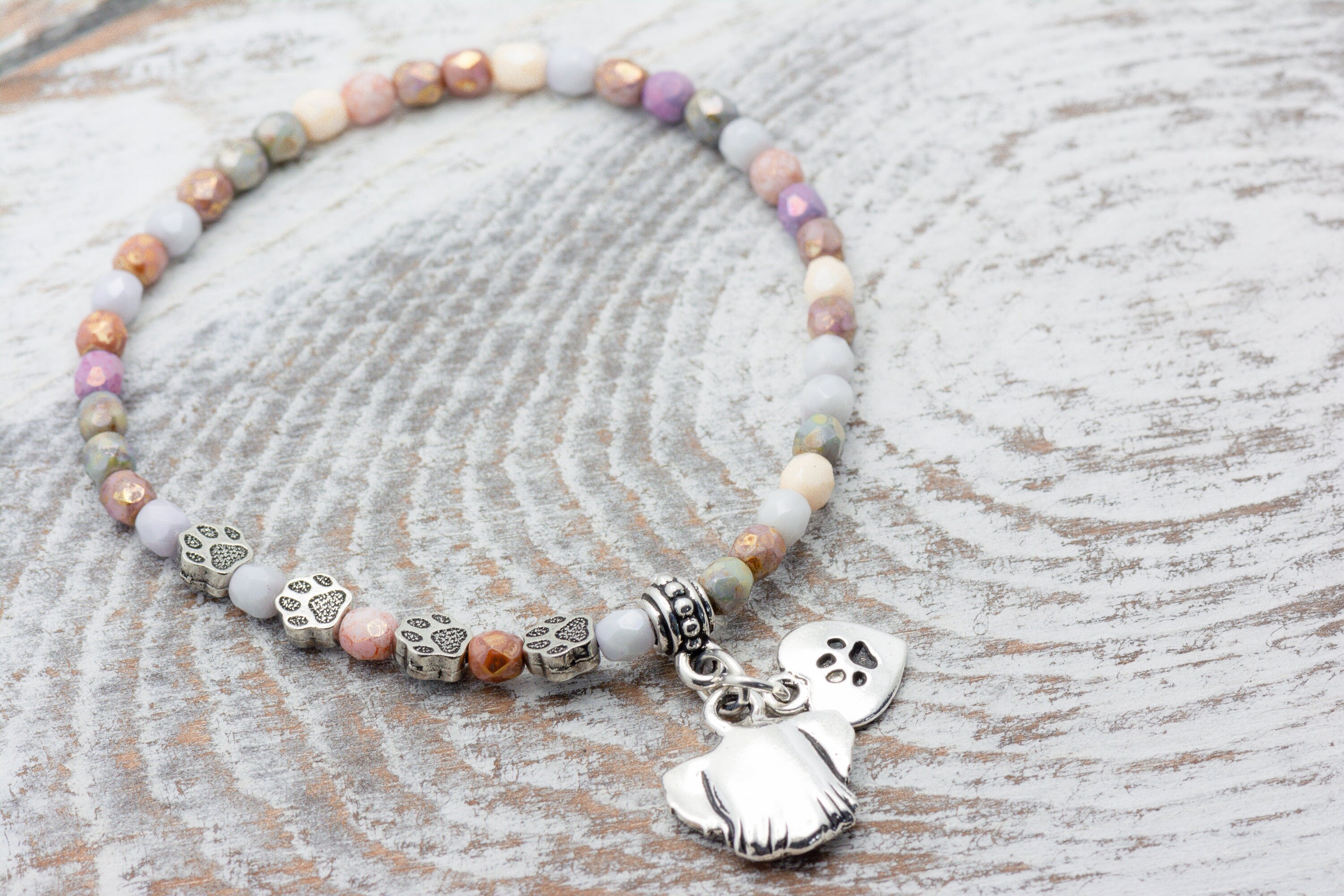 I Love My Dog Charm Stretch Bracelet, Dog Lover Gift, Pet Jewelry, Paw Print