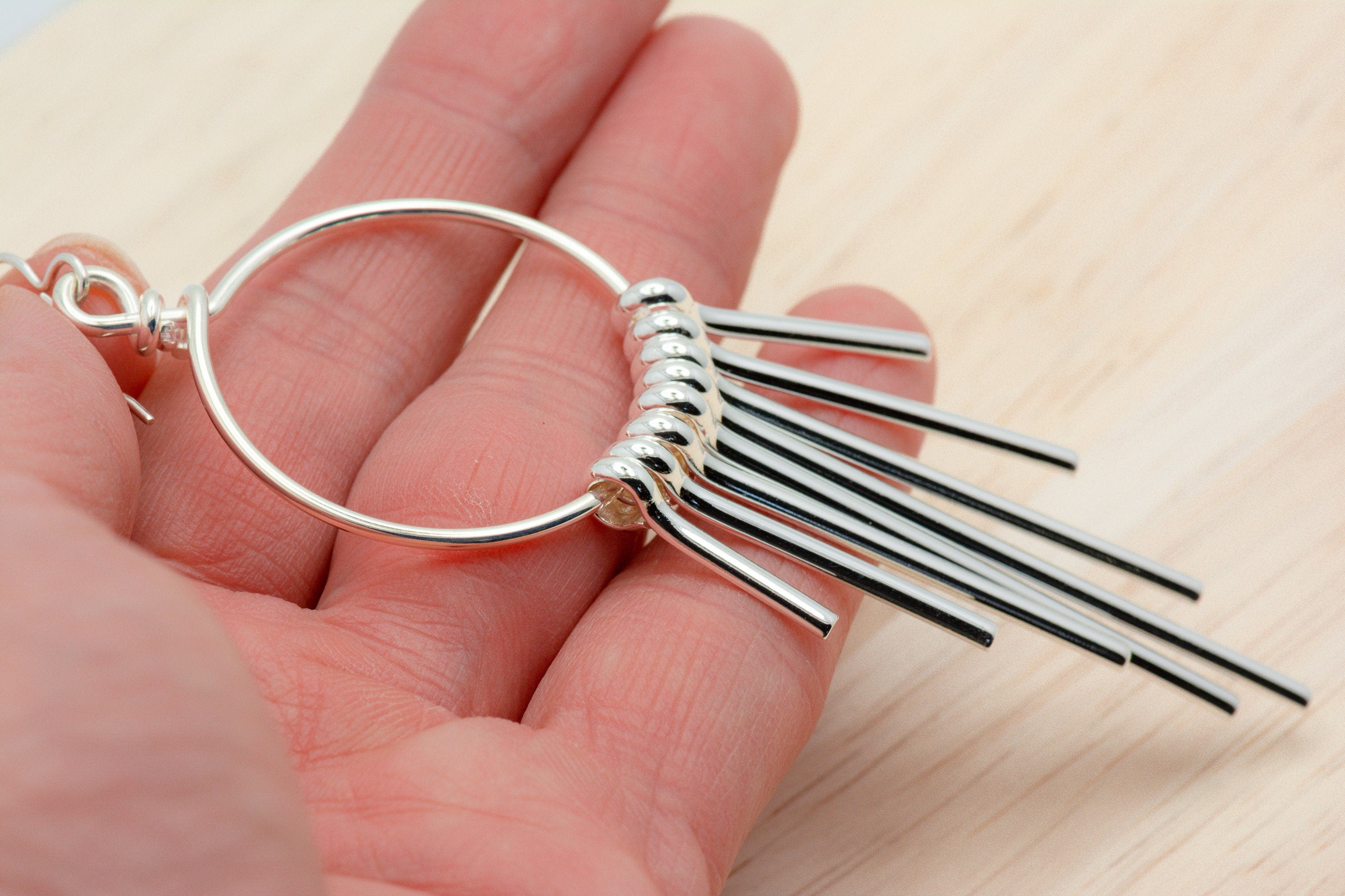 Funky Silver Hoop Fringe Earrings • Boho Statement Jewelry • Handmade Jewelry Gift • Fun Earrings for Women