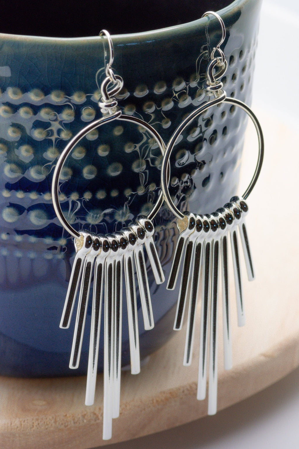 Funky Silver Hoop Fringe Earrings • Boho Statement Jewelry • Handmade Jewelry Gift • Fun Earrings for Women