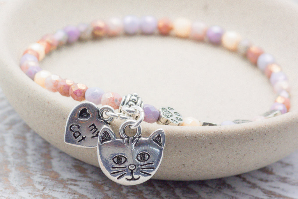 I Love My Cat Charm Stretch Bracelet, Gifts for Cat Lovers