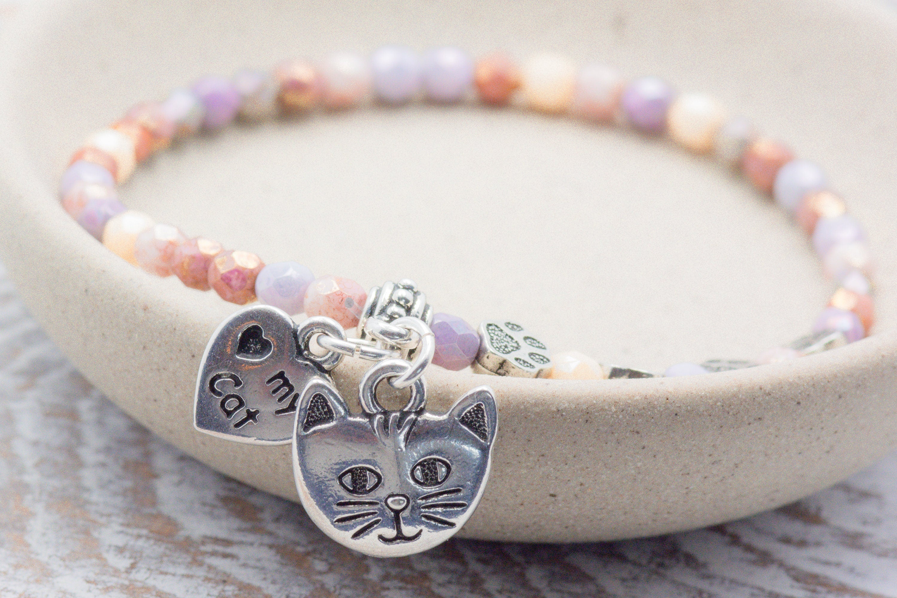 I Love My Cat Charm Stretch Bracelet, Gifts for Cat Lovers