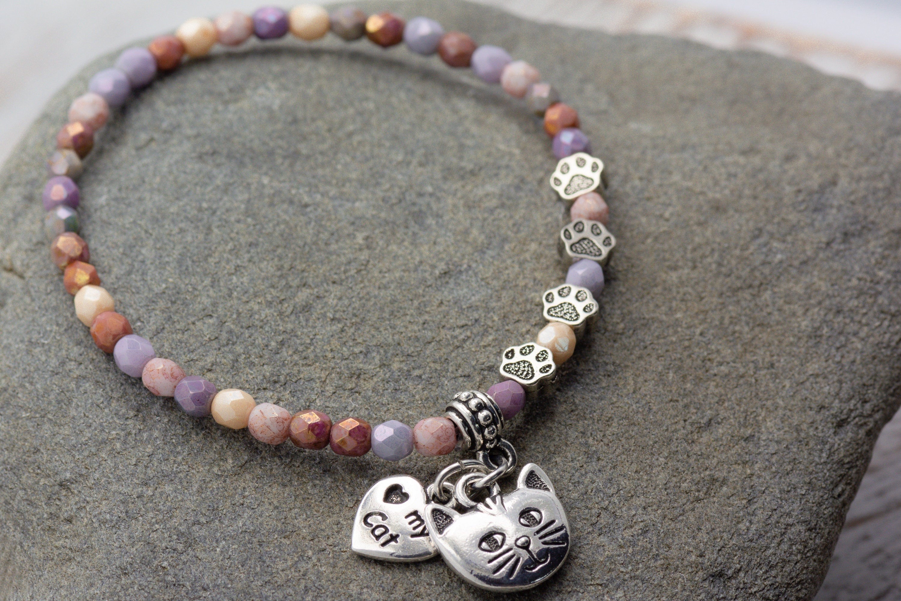 I Love My Cat Charm Stretch Bracelet, Gifts for Cat Lovers