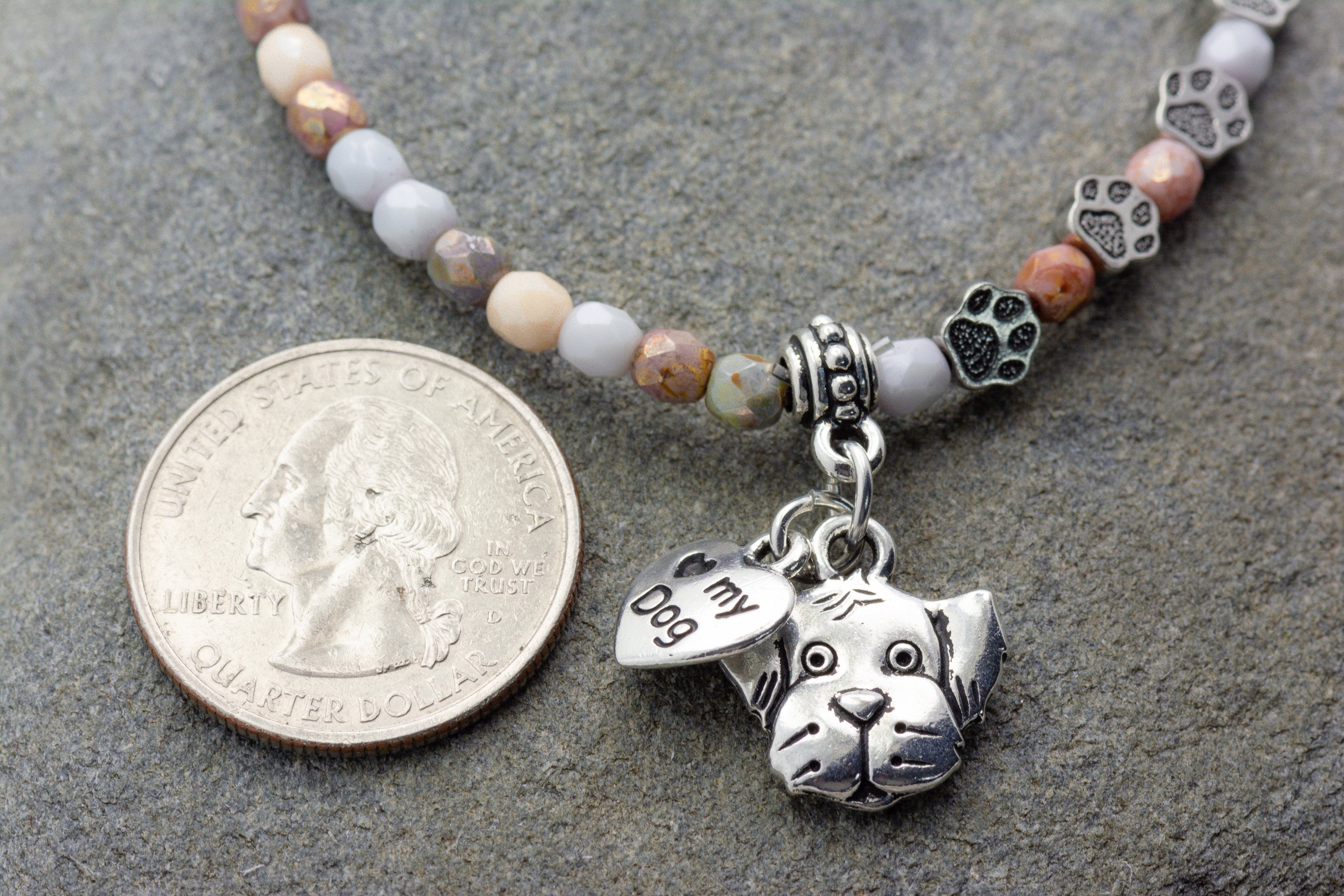 I Love My Dog Charm Stretch Bracelet, Dog Lover Gift, Pet Jewelry, Paw Print