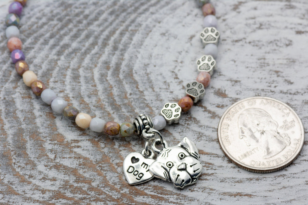 I Love My Dog Charm Stretch Bracelet, Dog Lover Gift, Pet Jewelry, Paw Print