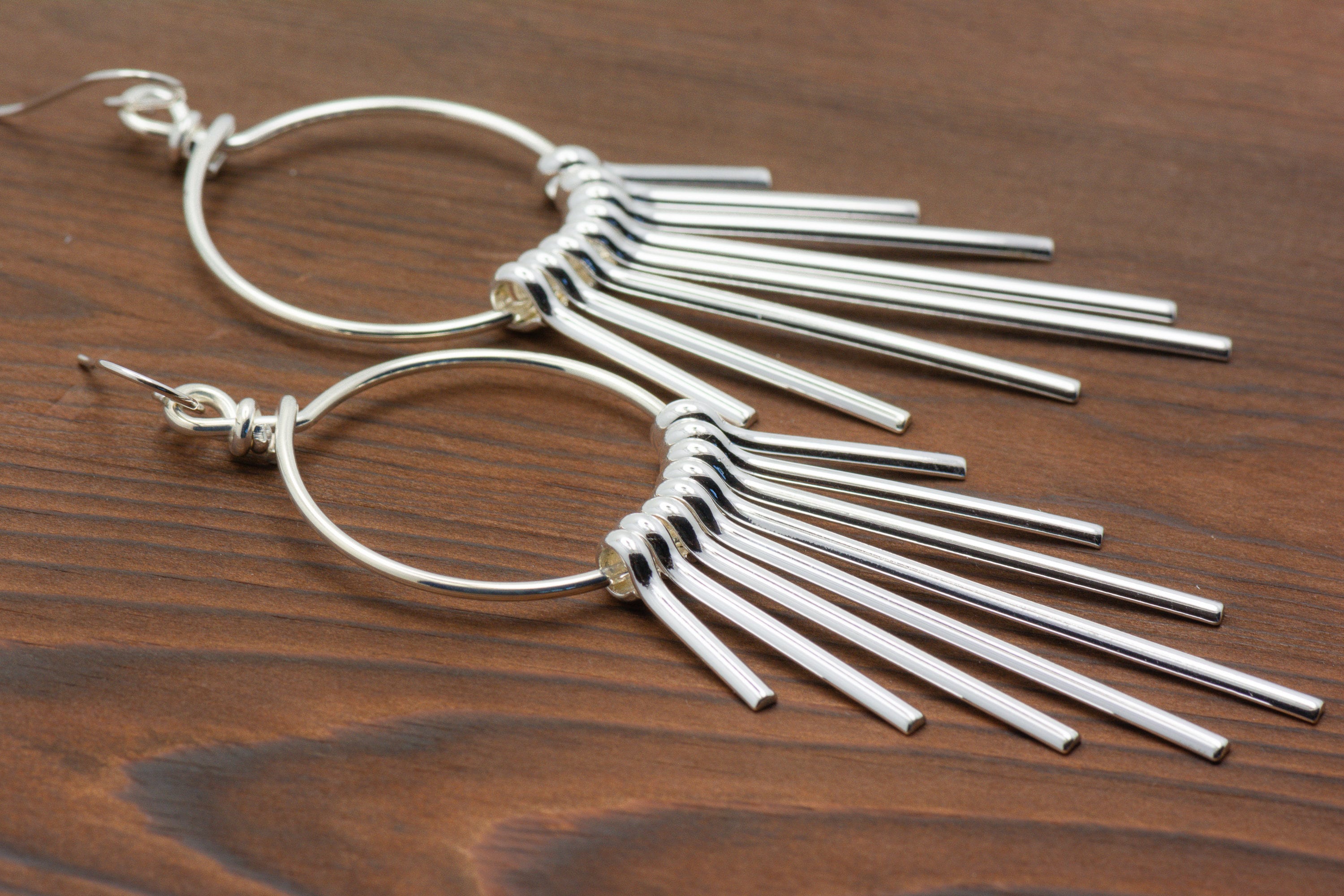 Funky Silver Hoop Fringe Earrings • Boho Statement Jewelry • Handmade Jewelry Gift • Fun Earrings for Women