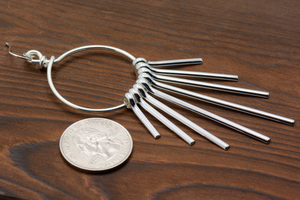 Funky Silver Hoop Fringe Earrings • Boho Statement Jewelry • Handmade Jewelry Gift • Fun Earrings for Women