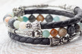 Gemstone Leather Wrap Bracelet, Memory Wire Bracelet, Bohemian Jewelry, Wrap Around