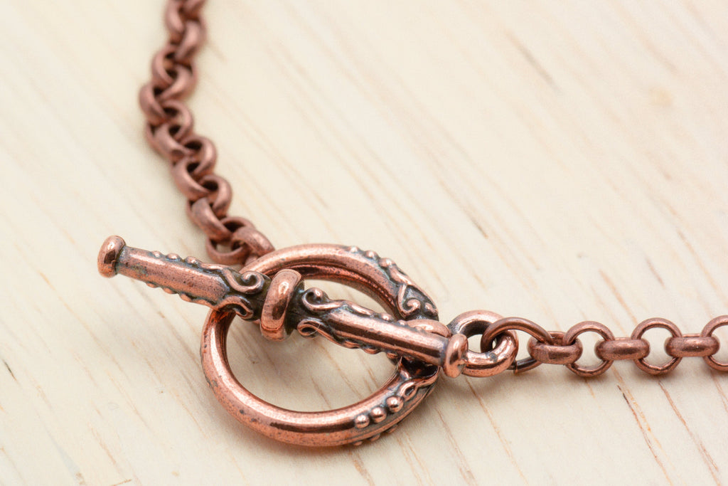 Aqua Bronze, Daisy Necklace, Flower Pendant, Copper Chain, Toggle Clasp Necklace, Handmade Beaded Jewelry