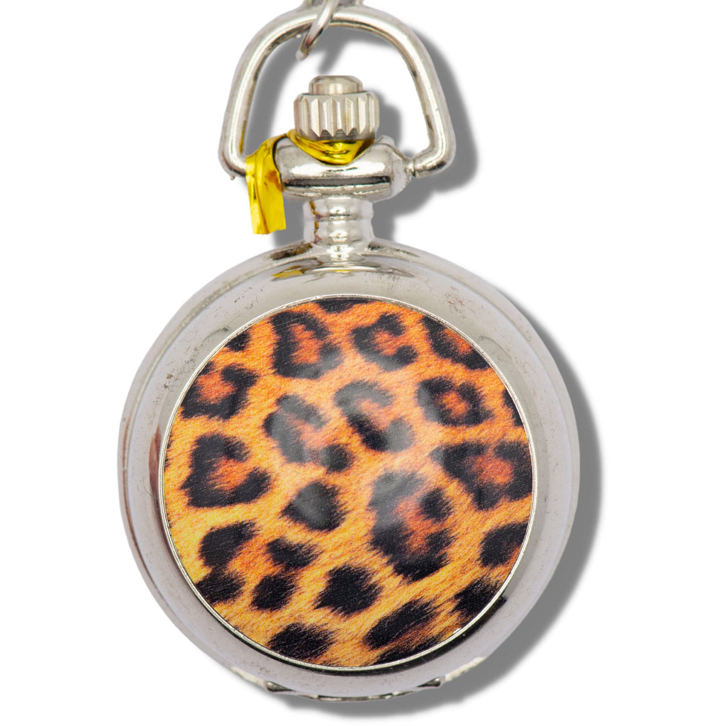Leopard Print Porcelain, Silvertone Pocket Watch Necklace, Chain Necklace Watch, Long Necklace Watch, Watch Locket Necklace