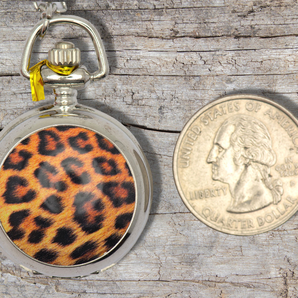 Leopard Print Porcelain, Silvertone Pocket Watch Necklace, Chain Necklace Watch, Long Necklace Watch, Watch Locket Necklace