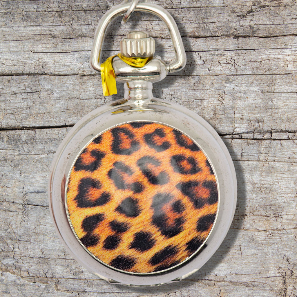 Leopard Print Porcelain, Silvertone Pocket Watch Necklace, Chain Necklace Watch, Long Necklace Watch, Watch Locket Necklace