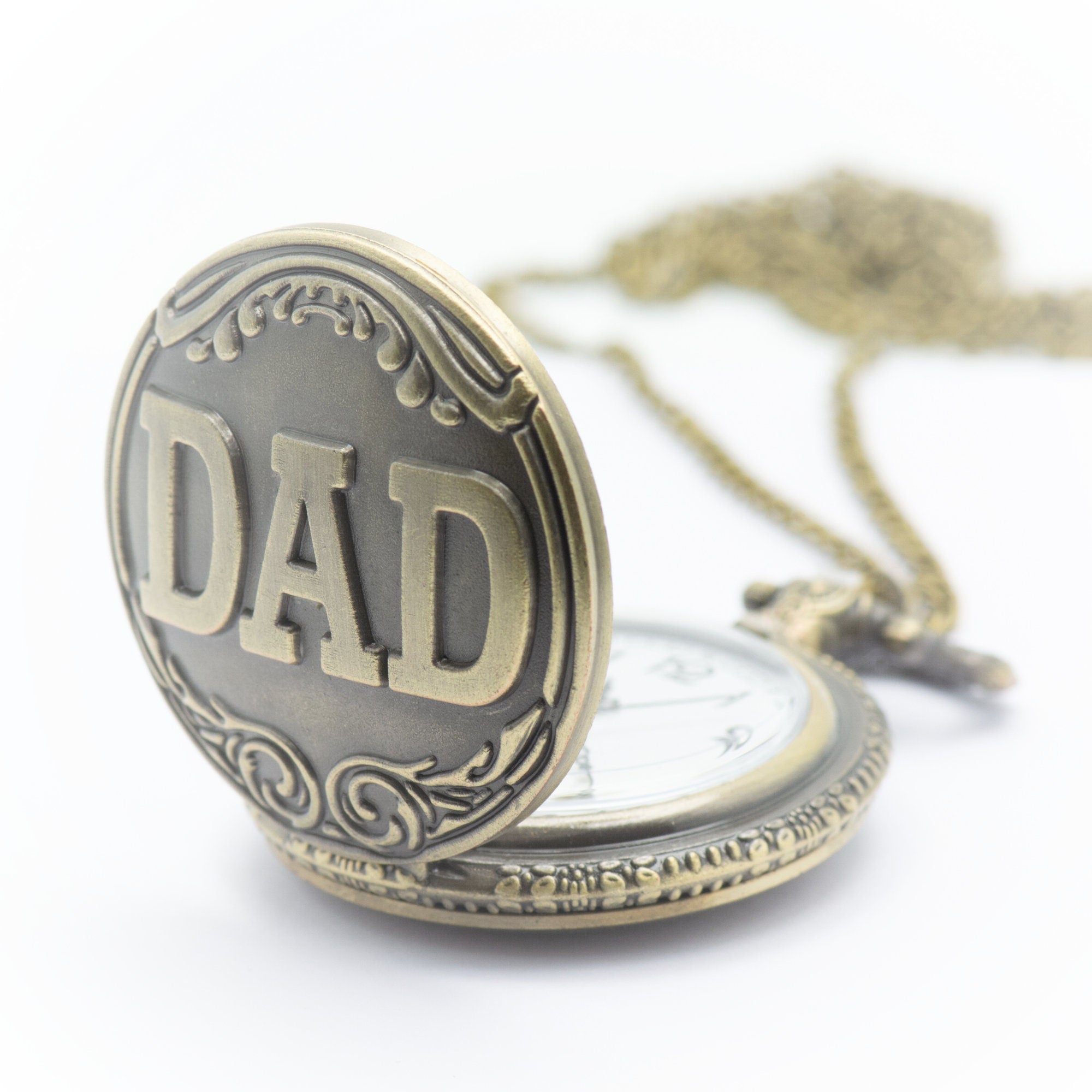 Large Antique Bronze Dad Pocket Watch Necklace | Long Necklace Watch | Bronze Pocket Watch | Dad Watch