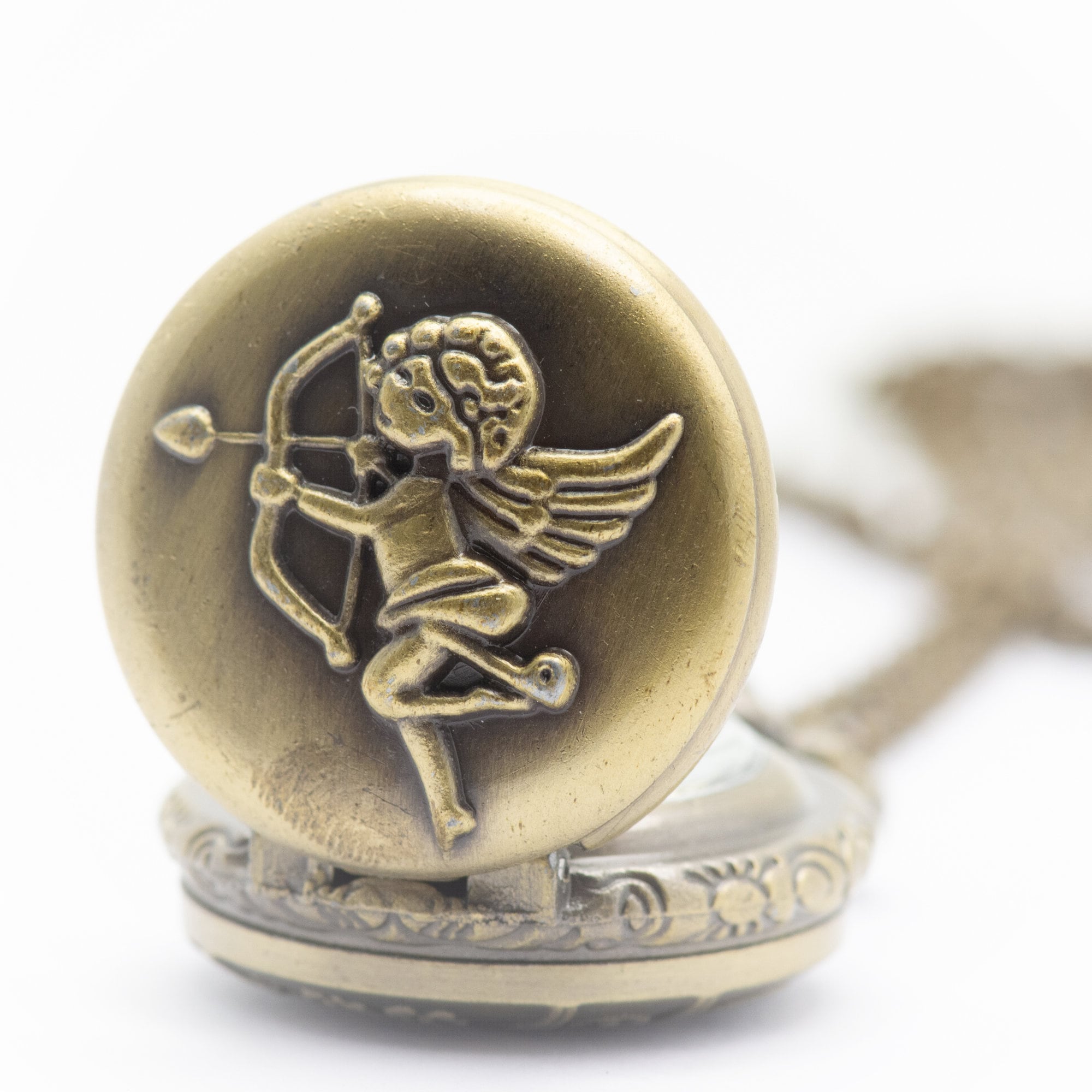 Cupid Pocket Watch Necklace | Valentine's Day Watch | Bronze | Bow and Arrow | Locket Watch | Long Chain