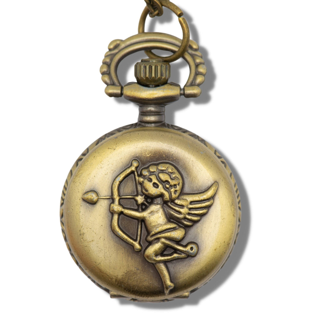 Cupid Pocket Watch Necklace | Valentine's Day Watch | Bronze | Bow and Arrow | Locket Watch | Long Chain