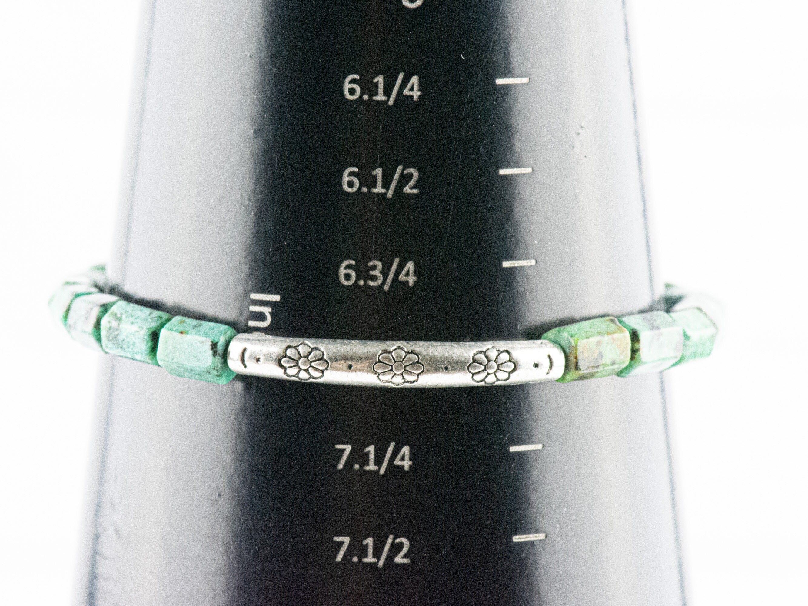 African Turquoise Stretch Bracelet on a black bracelet mandrel size 7 stretch
