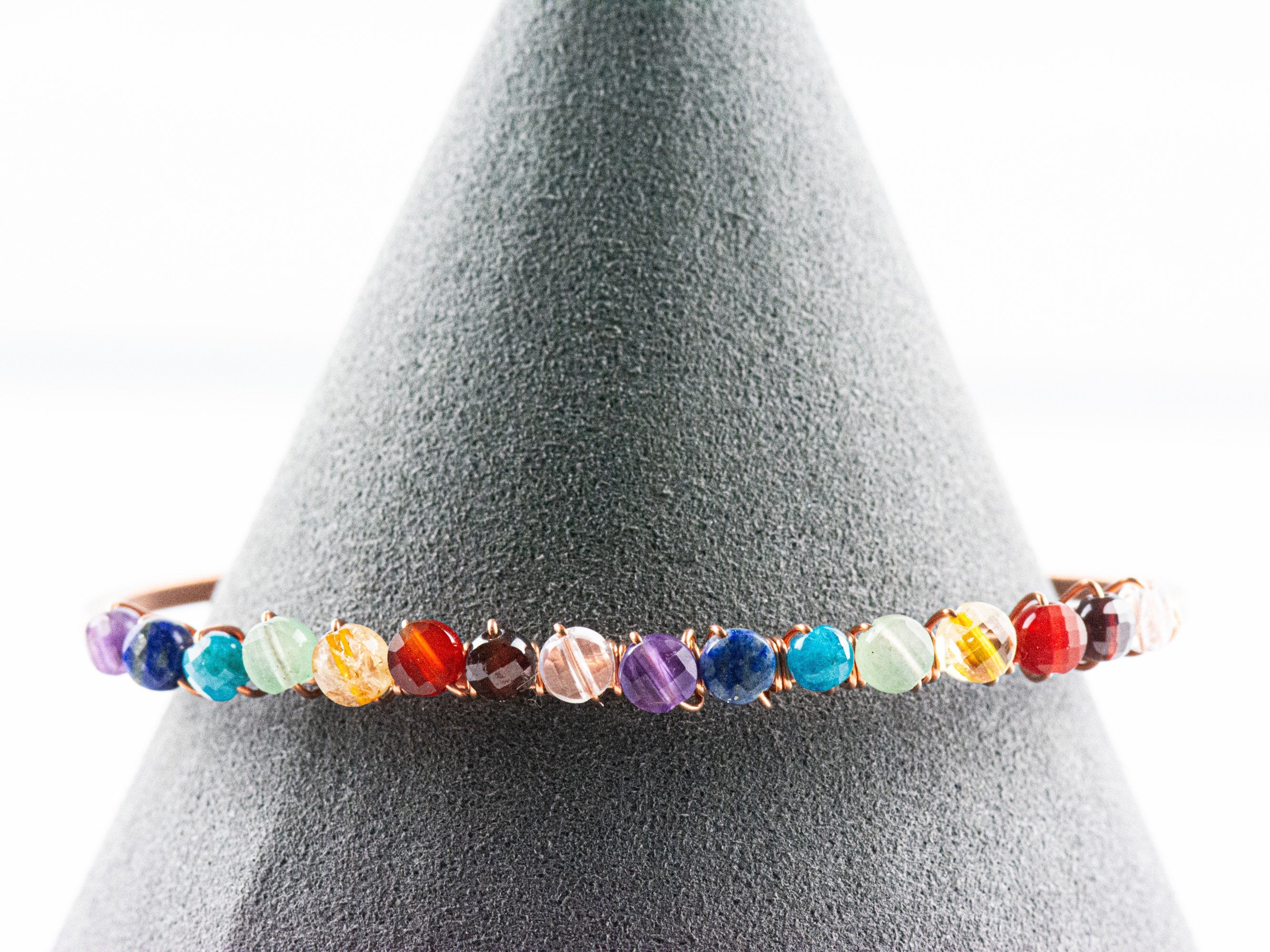 Wire Wrapped Gemstone Cuff Bracelet / Chakra Jewelry / Copper Bracelet