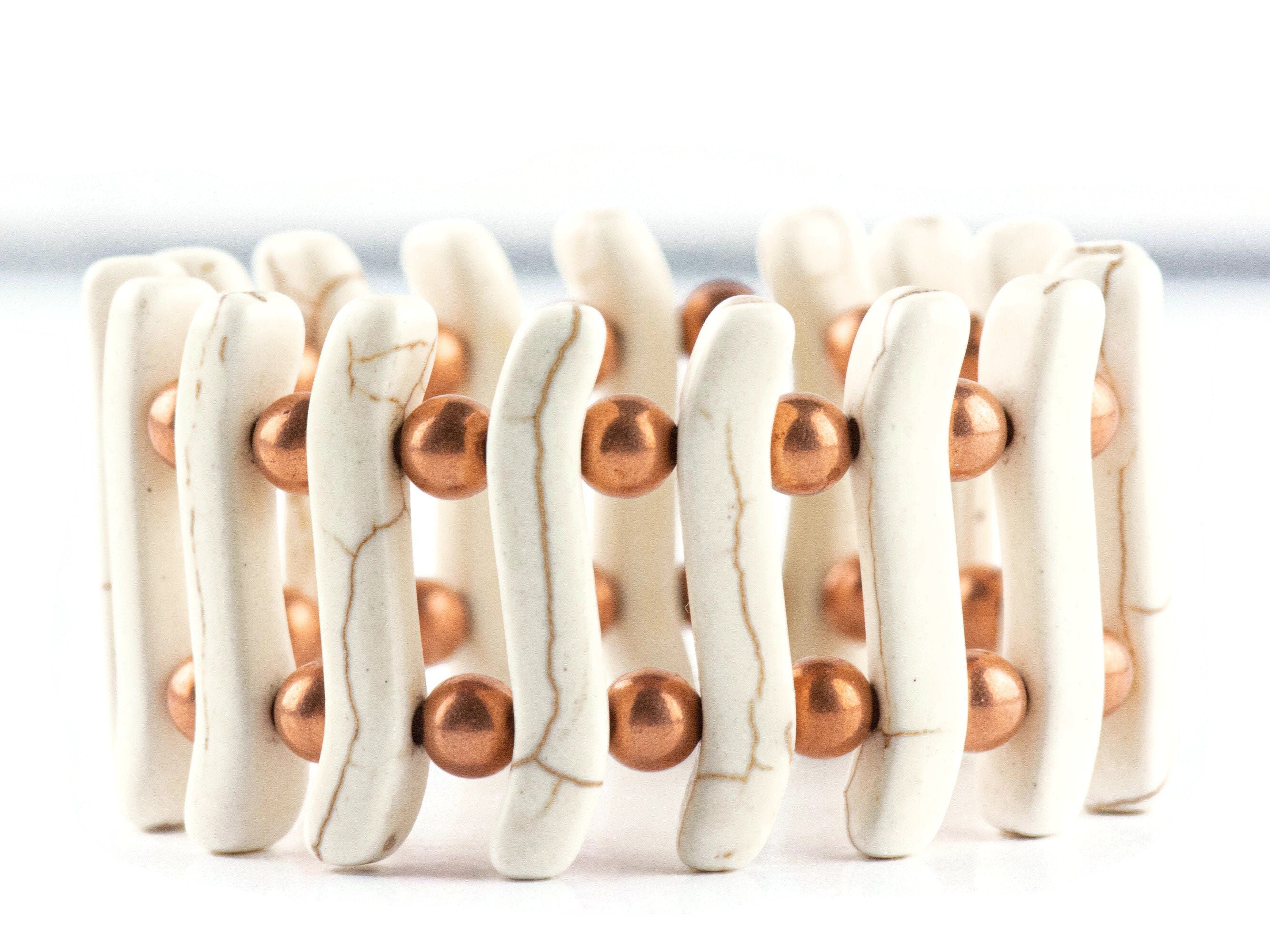 White Stone Stretch Bracelet / Stone Jewelry / Cuff Bracelet / Unique Jewelry
