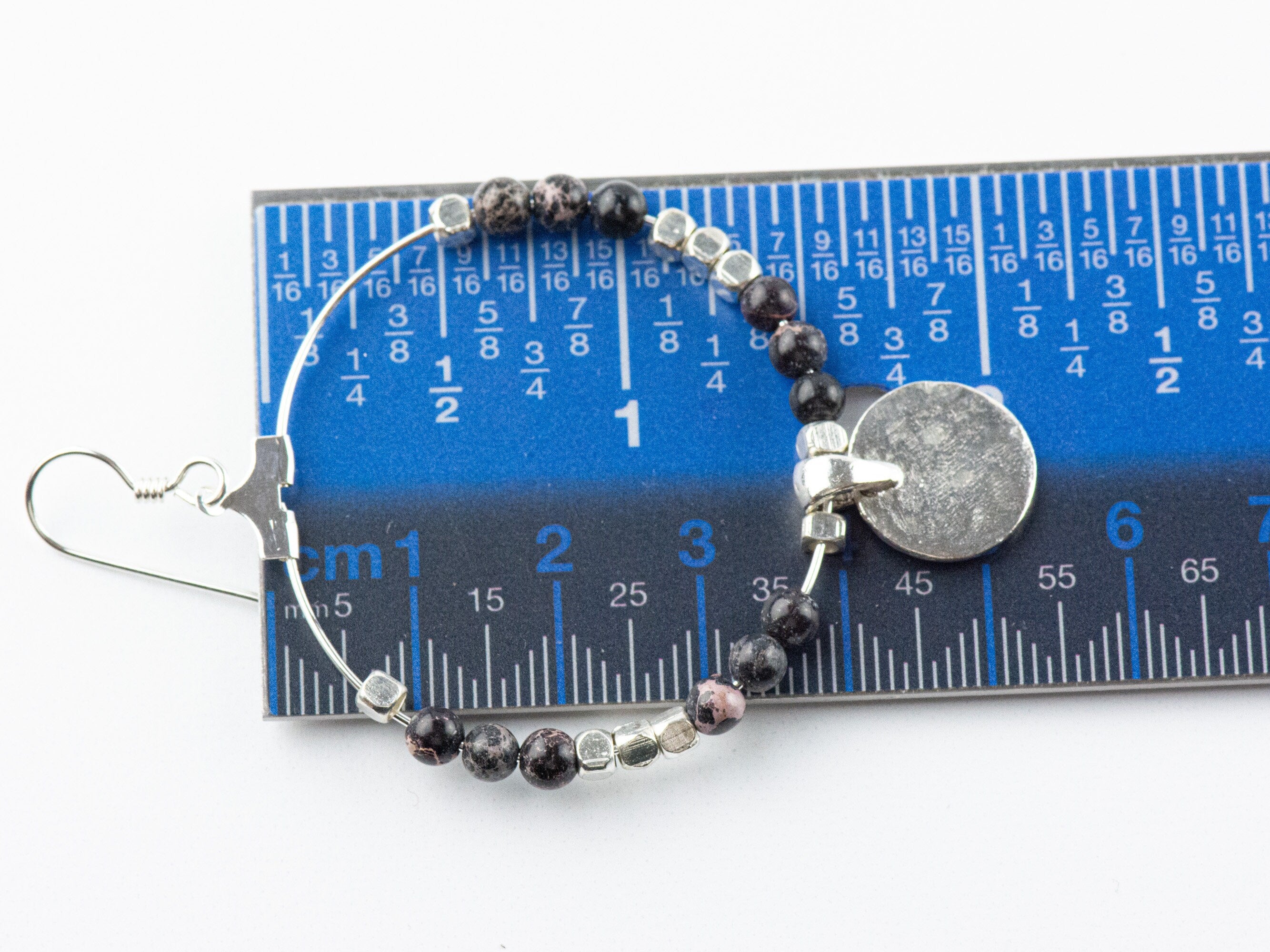 Black Imperial Jasper Silver Coin Hoop Earrings • Gemstone Jewelry • Boho Dangle Earrings • Jewelry Gift for Her