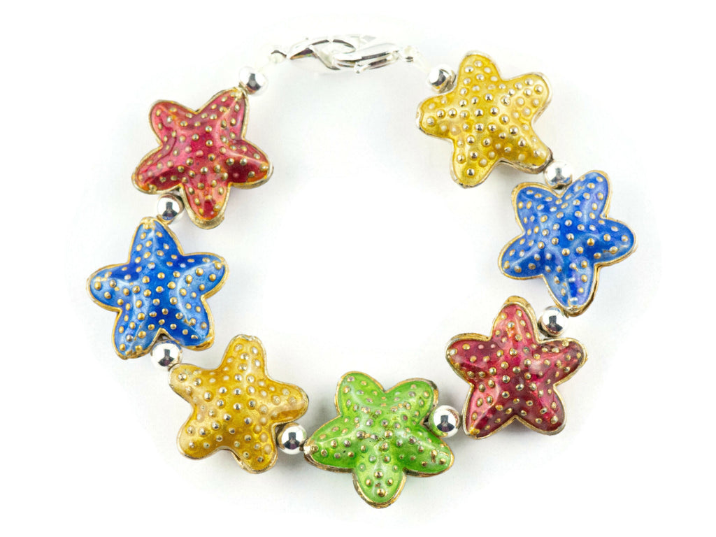 Cloisonne Starfish Mix Interchangeable Stretch Beaded Watch Band • Medical ID Bracelet • Single Strand Band • Handmade Summer Jewelry