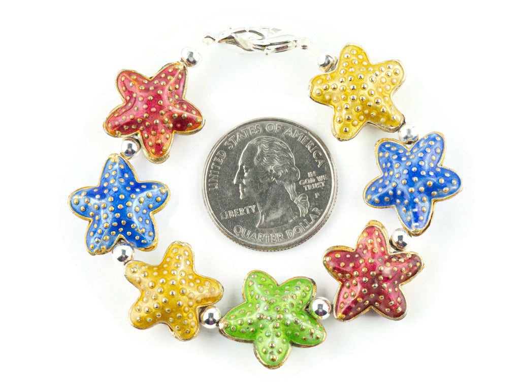 Cloisonne Starfish Mix Interchangeable Stretch Beaded Watch Band • Medical ID Bracelet • Single Strand Band • Handmade Summer Jewelry