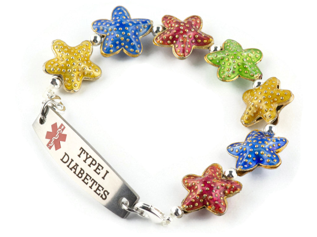 Cloisonne Starfish Mix Interchangeable Stretch Beaded Watch Band • Medical ID Bracelet • Single Strand Band • Handmade Summer Jewelry