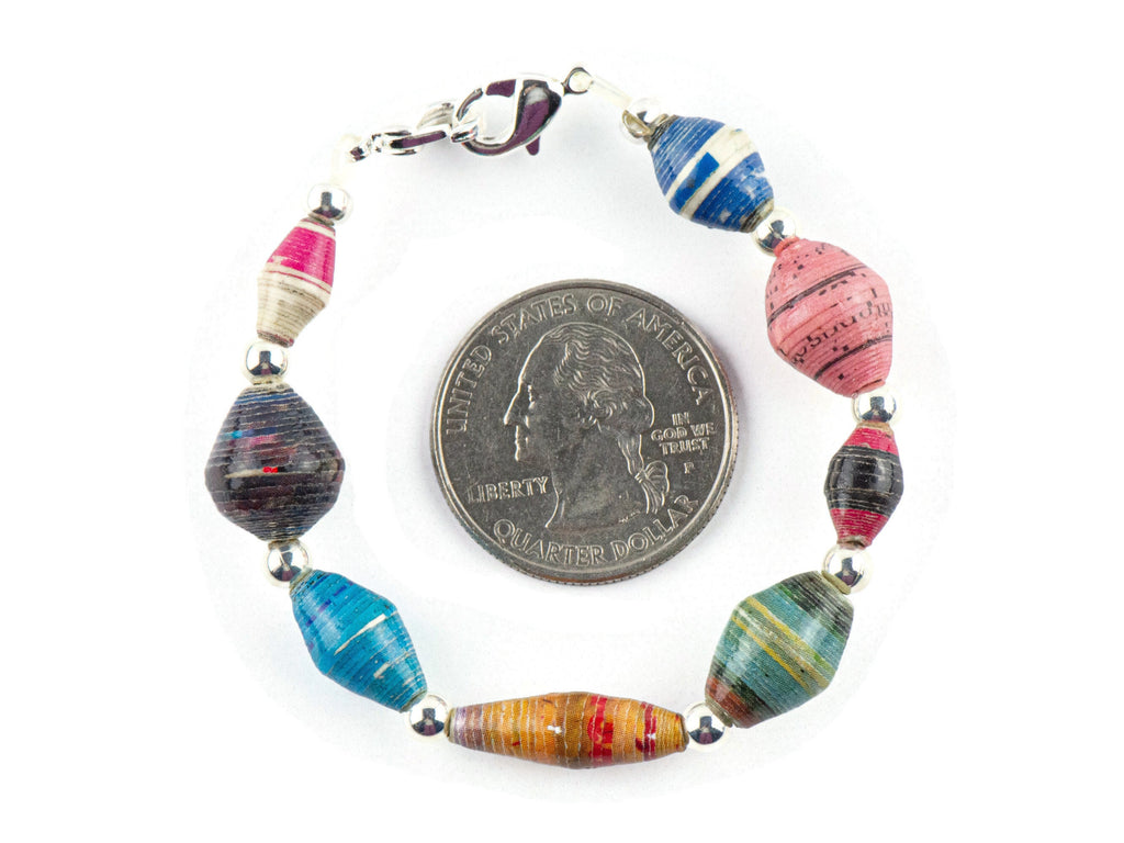 Recycled Paper Beads Interchangeable Stretch Beaded Watch Band • Medical ID Bracelet • Single Strand • Handmade Jewelry